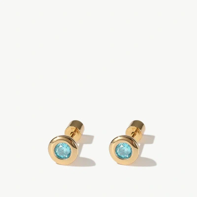 Classicharms Aurora Gold Bezel Set Aquamarine Blue Solitaire Stud Earrings
