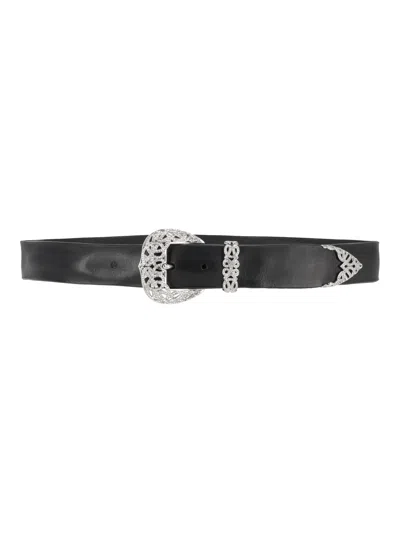 Claudio Orciani Black Sveva Bull Soft Trittico Leather Belt