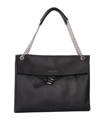 Claudio Orciani Midi Sveva Venus Soft Textured Leather Shoulder Bag In Black