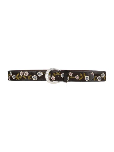 Claudio Orciani Peach Ramage Floral-embroidered Slim Belt In Black