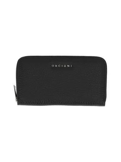 Claudio Orciani Zip Around Soft Textured Calf Leather Wallet In Black