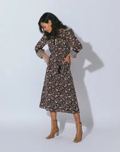 Cleobella Lotus Midi Dress In Black / Yellow / Ivory
