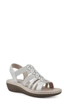 Cliffs By White Mountain Camryn Strappy Wedge Sandal In Silver/ Met/ Sueded Smooth