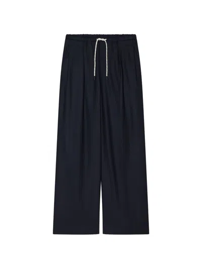 Closed Navy Drawstring Wide-leg Trousers In Blue