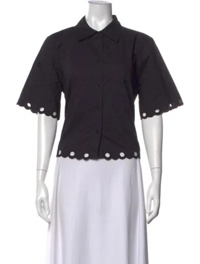 Pre-owned Closed Short Sleeve Button-up Top In Black