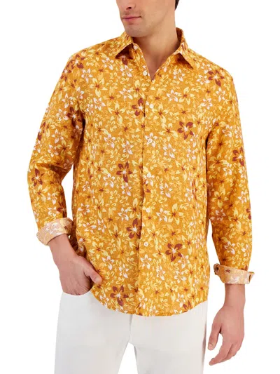 Club Room Mens Floral Collar Button-down Shirt In Yellow