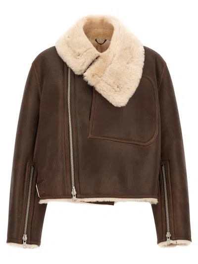 Co Brown Sheepskin Jacket In Multi