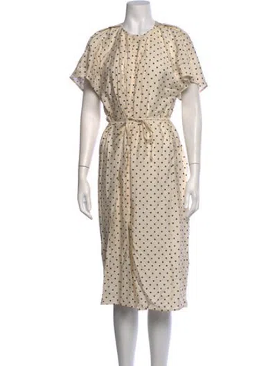 Pre-owned Co Polka Dot Print Midi Length Dress In Neutrals