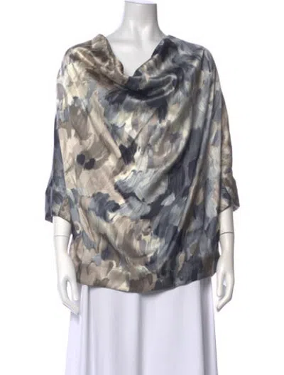 Pre-owned Co Silk Patterned Top W/ Tags In Blue/grey