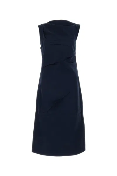 Co Sleeveless Draped Midi Dress In Navy