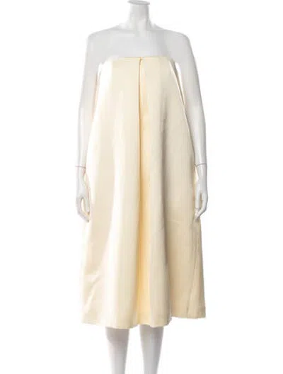 Pre-owned Co Strapless Midi Length Dress In Neutrals