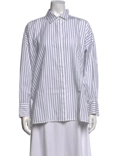 Pre-owned Co Striped Long Sleeve Button-up Top In White