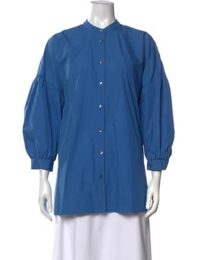 Pre-owned Co Three-quarter Sleeve Button-up Top In Blue
