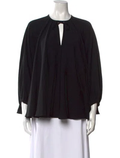 Pre-owned Co Tie Neck Long Sleeve Blouse In Black