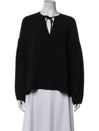 Pre-owned Co Tie Neck Long Sleeve Top In Black