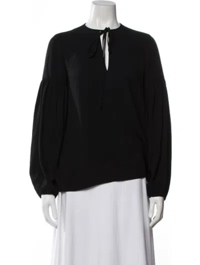 Pre-owned Co Tie Neck Long Sleeve Top In Black