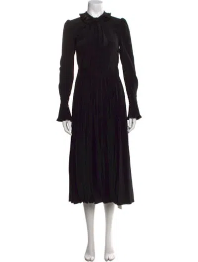 Pre-owned Co Tie Neck Midi Length Dress In Black