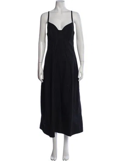 Pre-owned Co V-neck Midi Length Dress In Black