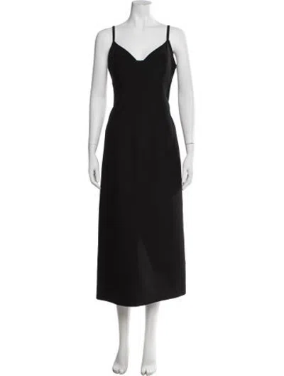 Pre-owned Co V-neck Midi Length Dress In Black