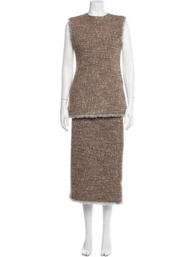 Pre-owned Co Wool Tweed Pattern Skirt Set In Brown