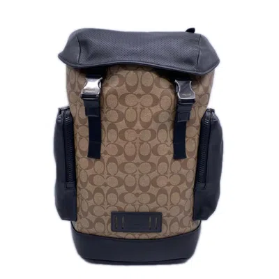 Pre-owned Coach Beige Black Canvas Leather Backpack () In Beige, Black
