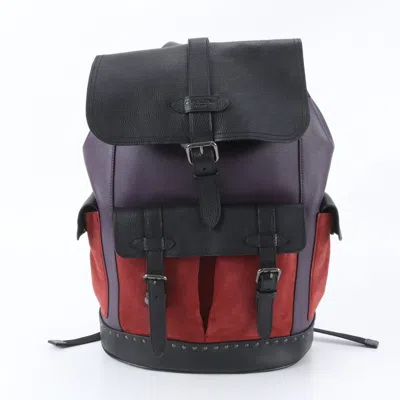 Pre-owned Coach Black Purple Red Color Leather Backpack Shoulder Bag () In Black, Purple, Red Color