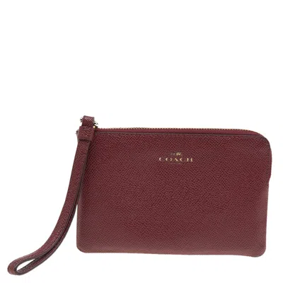 Coach Burgundy Leather Card Case Wristlet In White