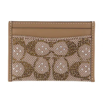 Coach Crystal Signature Canvas Card Holder In Brown
