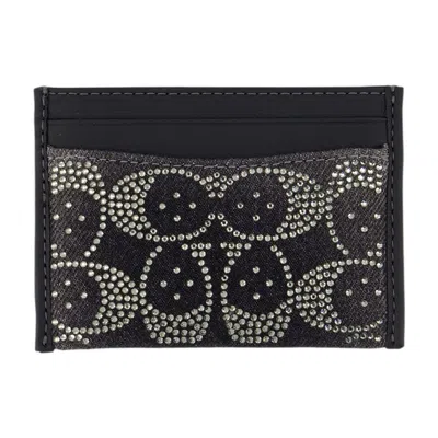 Coach Crystal Signature Denim Card Holder In Black
