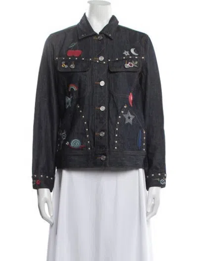 Pre-owned Coach Graphic Print Denim Jacket In Blue