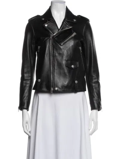 Pre-owned Coach Lamb Leather Biker Jacket In Blue