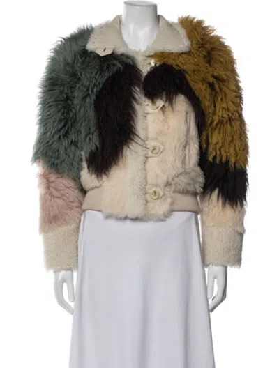 Pre-owned Coach Lambskin Patterned Faux Fur Jacket W/ Tags In Neutrals