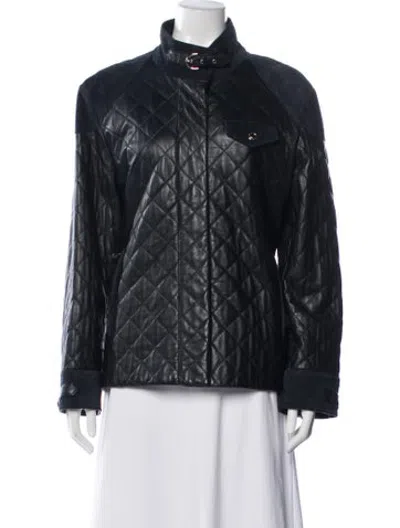 Pre-owned Coach Leather Biker Jacket In Black/blue