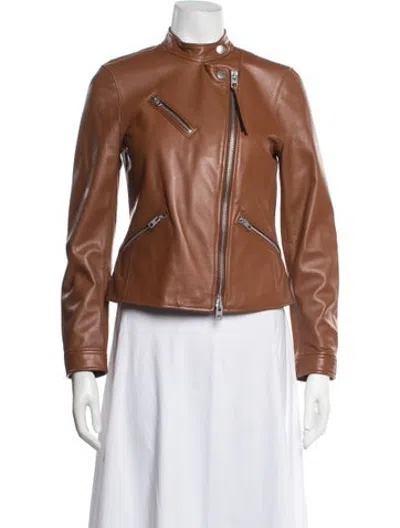 Pre-owned Coach Leather Biker Jacket W/ Tags In Brown