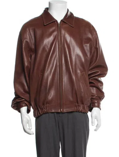 Pre-owned Coach Leather Bomber Jacket In Brown