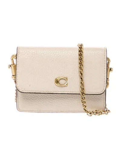 Pre-owned Coach Leather Half Flap Card Case Mini In Neutrals