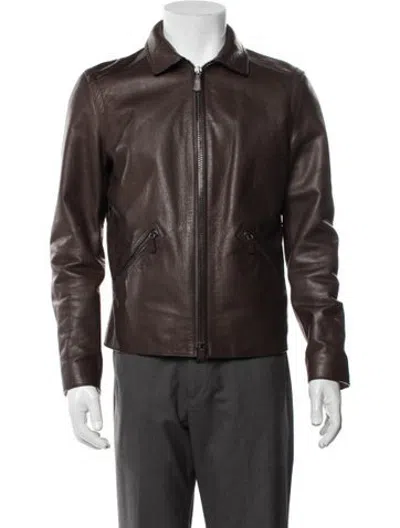 Pre-owned Coach Leather Moto Jacket In Brown