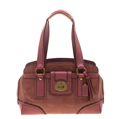 Coach Leather Pocket Turnlock Satchel In Pink