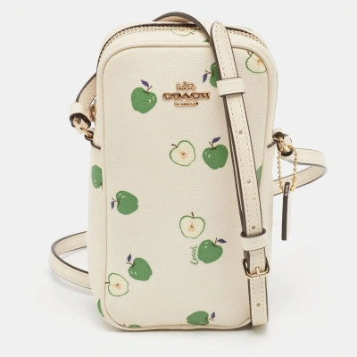 Pre-owned Coach Off White/green Apple Print Coated Canvas North/south Crossbody Bag