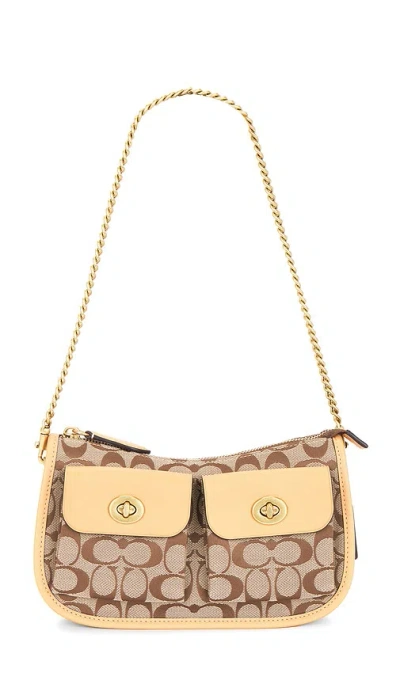 Coach Originals Sateen Signature Jacquard Twin Turnlock Waverly Shoulder Bag In Brown