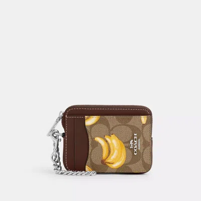 Coach Outlet Zip Card Case In Signature Canvas With Banana Print In Multi