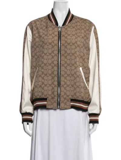 Pre-owned Coach Patterned Bomber Jacket In Brown