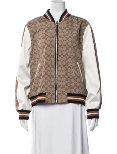 Pre-owned Coach Patterned Bomber Jacket In Brown
