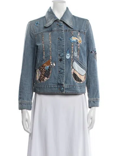Pre-owned Coach Patterned Denim Jacket In Blue