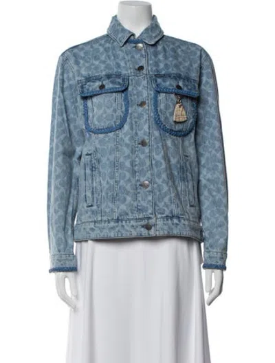 Pre-owned Coach Patterned Denim Jacket In Blue