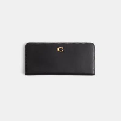Pre-owned Coach Restored Essential Slim Wallet In Brass/black