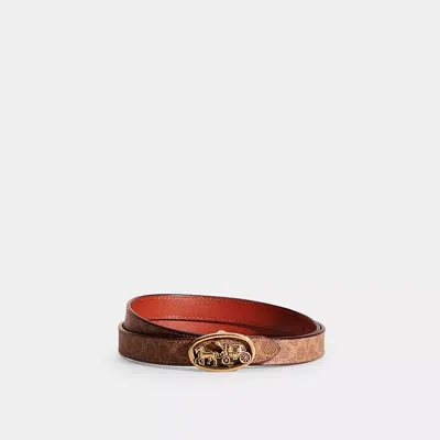 Coach Restored Horse And Carriage Medallion Buckle Reversible Belt, 20mm In Brass/tan/rust