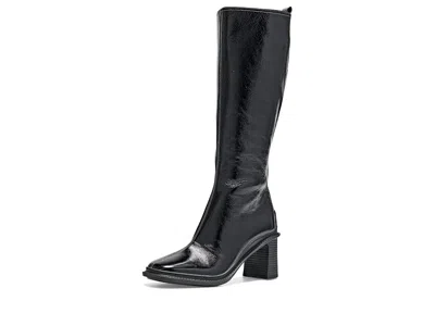 Coach Sculpted C Shiny Crinkle Leather Boots Women's Flat Shoes Black: 10 M