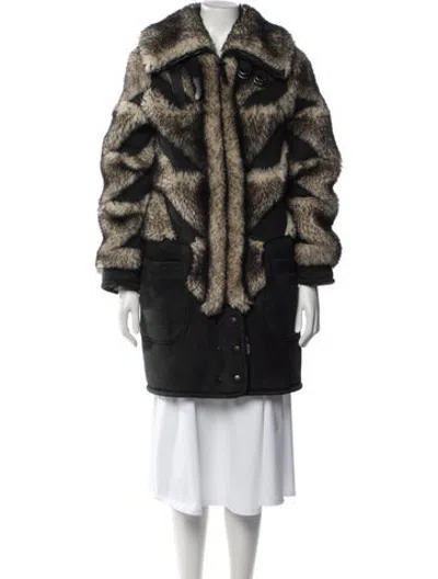 Pre-owned Coach Shearling Animal Print Faux Fur Coat In Black