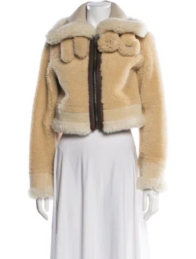 Pre-owned Coach Shearling Biker Jacket In Neutrals